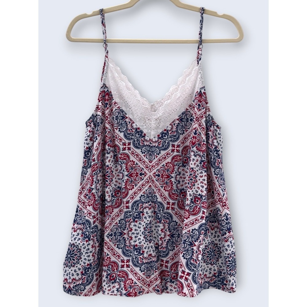 Ariat Texas Heat Tank Top Paisley Womens Medium Red White Blue Lace 4th of July - Picture 4 of 15